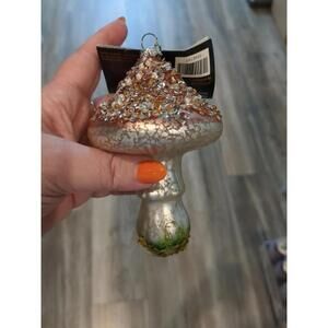 Robert Stanley Mushroom Glass Glitter Top Mossy Bottom Christmas Ornament NEW